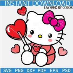 Valentine Kitty SVG, Hello Kitty Love Heart Balloon SVG