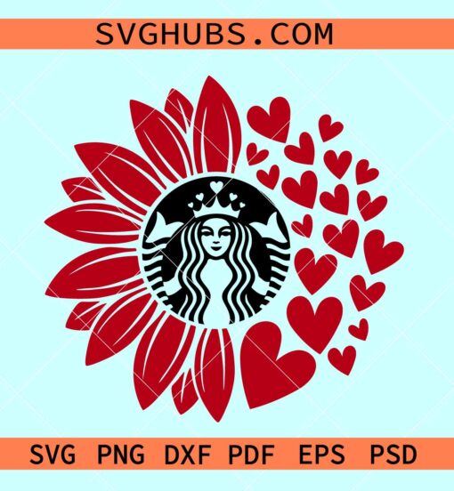 Valentine Starbucks logo svg, Starbucks Valentine heart svg, Valentine sunflower logo svg