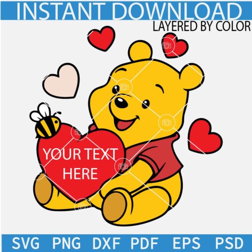 Valentine Winnie The Pooh Name Frame SVG