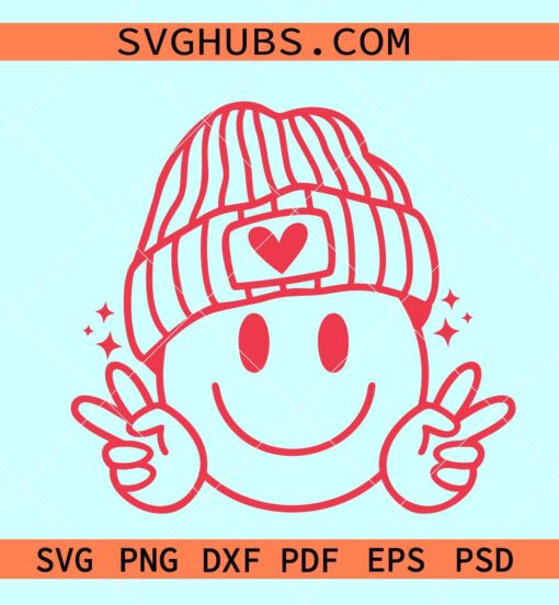 Valentine day retro smiley face SVG, Valentine retro face SVG, retro Valentine SVG