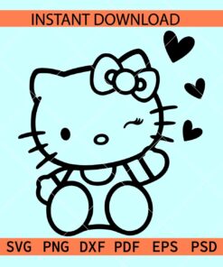 Winking Hello Kitty Valentine svg, Valentine Hello Kitty Winking SVG, Hello Kitty Valentine svg