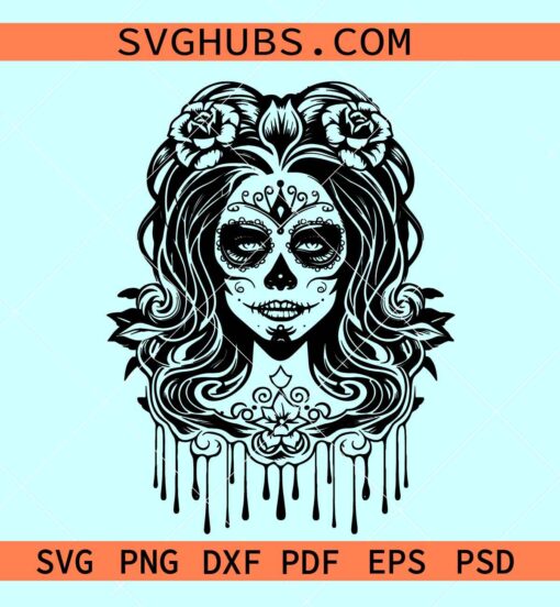 Woman sugar skull svg, sugar skull woman face svg, skull girl svg, skull candy svg