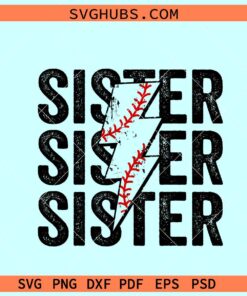 Baseball sister retro SVG, baseball lightning bolt svg, grudge baseball svg