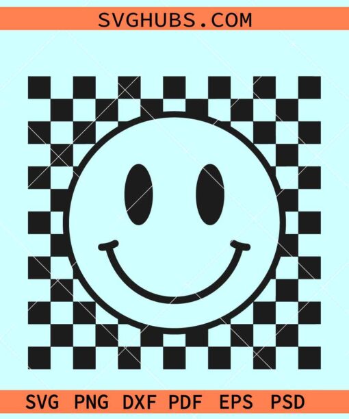 Checkered smiley SVG, happy smiley face svg, smiley checkered pattern svg