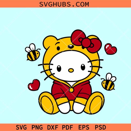 Hello Kitty Winnie the Pooh SVG, pooh Valentine svg