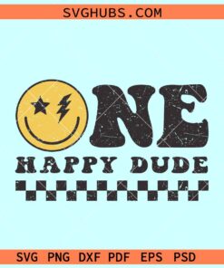 Retro Groovy One Happy Dude SVG, one happy dude svg, 1st Birthday SVG, Retro Wavy Text svg