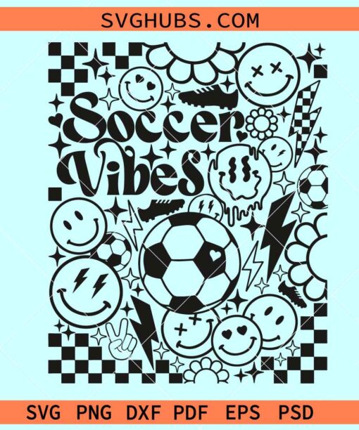 Retro soccer vibes SVG, soccer vibes svg, soccer retro smiley svg