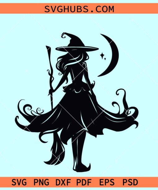 Witch and moon SVG, Halloween Witch svg, girl witch SVG
