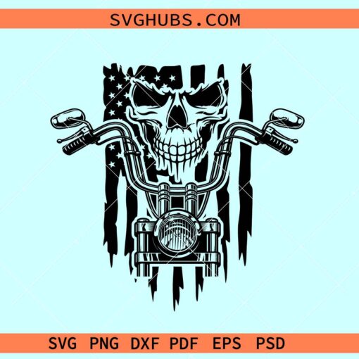 Biker skull flag SVG, US flag motorbike skull svg, Biker shirt svg, biker skull svg