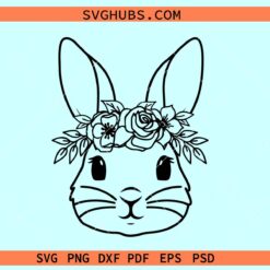 Cute bunny with flowers SVG, bunny with flowers svg, floral bunny svg, Easter svg files