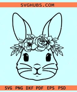 Cute bunny with flowers SVG, bunny with flowers svg, floral bunny svg, Easter svg files