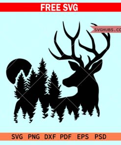 Deer forest scene SVG free