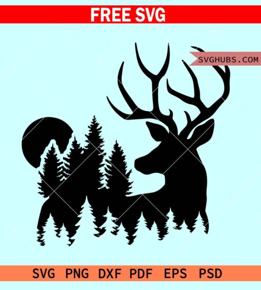 Deer forest scene SVG free