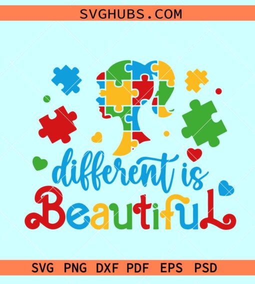 Different is Beautiful Barbie Autism Awareness SVG, Autism quote svg, Barbie Autism awareness svg