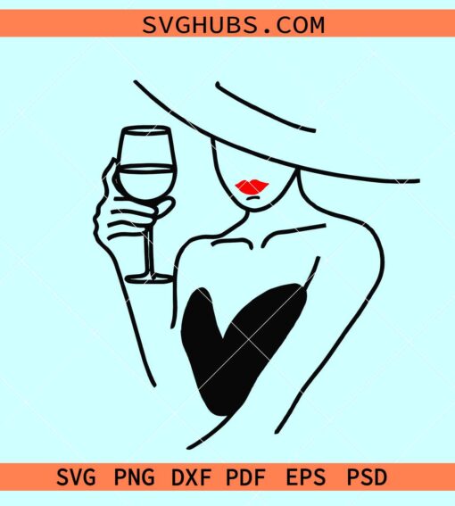 Elegant woman with wine glass svg, classy woman svg, woman red wine svg
