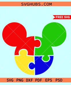 Mickey head Autism puzzle svg free, Mickey Autism free svg, Autism awareness Mickey svg free