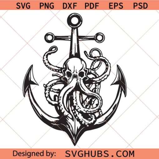 Octopus anchor SVG, Octopus skull anchor SVG, Octopus skull SVG