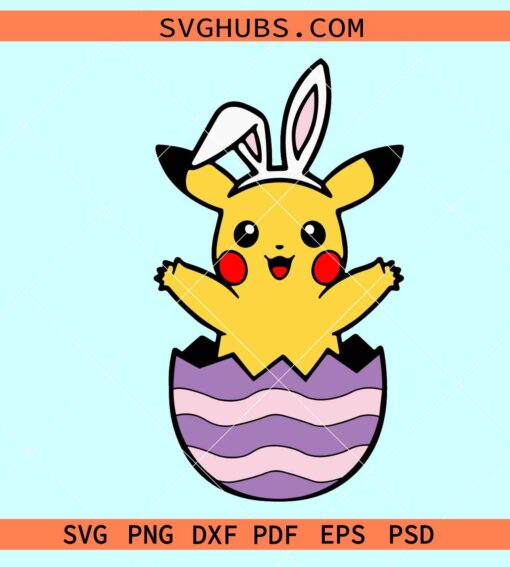 Pikachu in Easter Egg SVG, Pikachu Easter SVG, Pikachu Easter Bunny svg