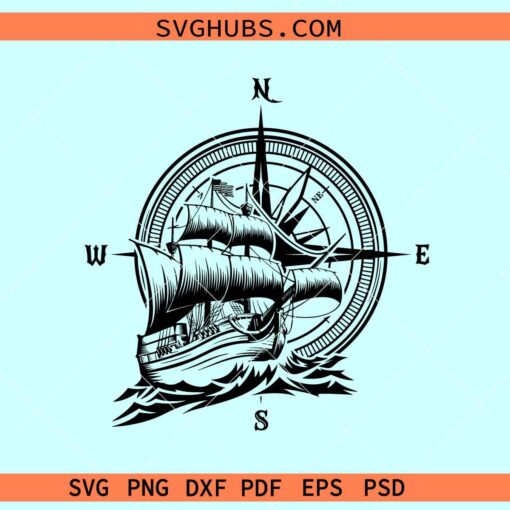 Ship Compass Svg, ship and compass svg, Boat Compass Svg, Nautical Svg