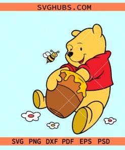 Winnie Pooh eating honey SVG, Winnie Pooh and bee svg, Disney Winnie svg