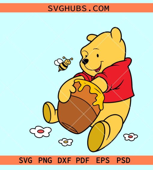 Winnie Pooh eating honey SVG, Winnie Pooh and bee svg, Disney Winnie svg