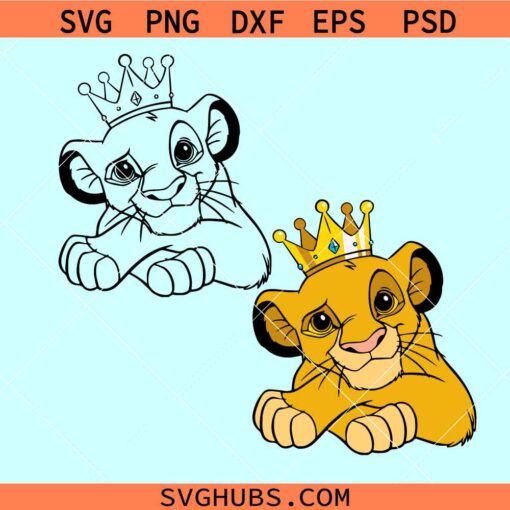Baby Simba with crown SVG, Lion King Svg, Simba lion king svg, baby Simba svg