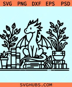Bookshelf dragon SVG, bookish svg, book lover svg