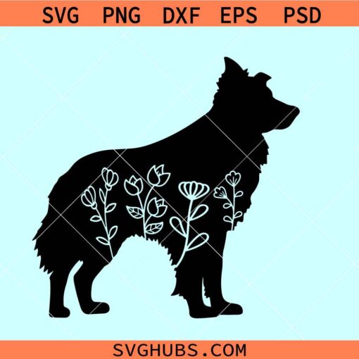 Floral dog svg, Floral German shepherd SVG, dog with flowers svg