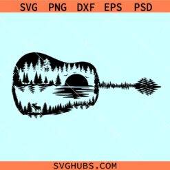Guitar sunset scene svg, acoustic guitar clipart, guitar sunset svg