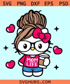 Hello Kitty Mom Life svg, Hello kitty messy bun hair svg, hello Kitty mom svg