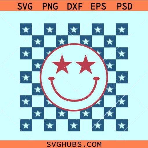 Retro 4th of July smiley face SVG, checkered 4th of July smiley svg, patriotic smiley face svg