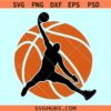 Basketball player silhouette with ball svg, Basketball Player against Ball Svg, basketball hoop svg