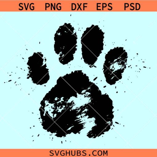 Grunge Paw print svg, grunge dog paw svg, distressed paw print svg