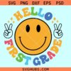 Hello first grade smiley face SVG, Hello First Grade SVG, Back to School svg, first grade Retro Smiley Face svg