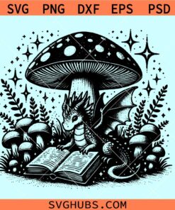 Mushroom Book Dragon Graphic svg, Book Lovers svg, Bookworms svg, Bookish Dragon Reader Svg
