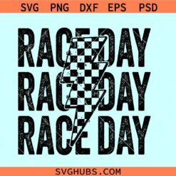 Race day checkered distressed SVG, race day svg, lightning bolt race day svg