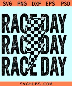 Race day checkered distressed SVG, race day svg, lightning bolt race day svg