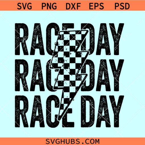 Race day checkered distressed SVG, race day svg, lightning bolt race day svg