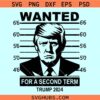 Wanted Trump for a Second Term Trump svg, Trump 2024 svg, Trump mugshot svg