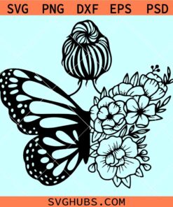 Woman with floral butterfly SVG, Girl butterfly fairy svg, Butterfly flower svg, Woman flower butterfly wings Svg