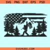 Bigfoot forest scene flag svg, Bigfoot flag svg, Yeti Sasquatch nature svg