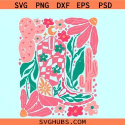 Boho cowgirl boot and flowers svg, floral cowgirl boot svg, western girl svg
