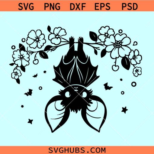 Cute hanging bat svg, cute bat svg, bat shirt svg, Floral bat svg