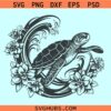 Floral sea turtle on wave SVG, turtle and waves svg, sea turtle floral svg
