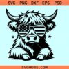 Highland cow with flag sunglasses svg, Patriotic Highland Cow SVG, 4th of July cow SVG