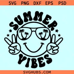 Summer Vibes retro smiley SVG, summer smiley face svg, summer vibes svg png