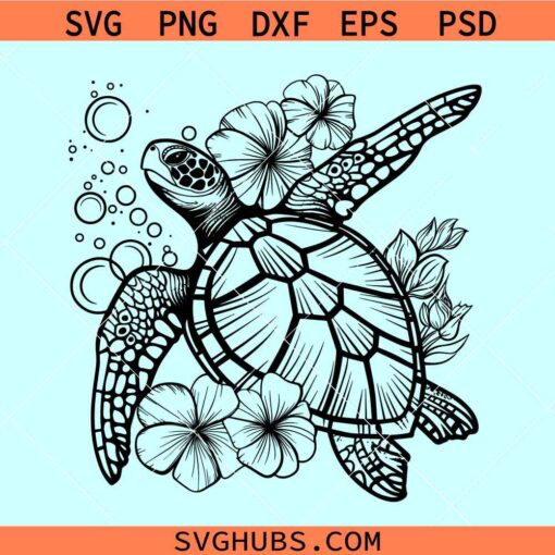 Floral Turtle svg, sea turtle svg, Turtle with flowers svg, summer shirt svg