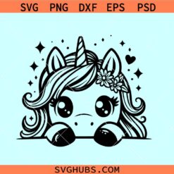 Peeking cute unicorn SVG, unicorn face svg, rainbow unicorn head svg