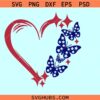 US flag butterfly heart SVG, Heart with Butterflies SVG, butterflies 4th of July svg