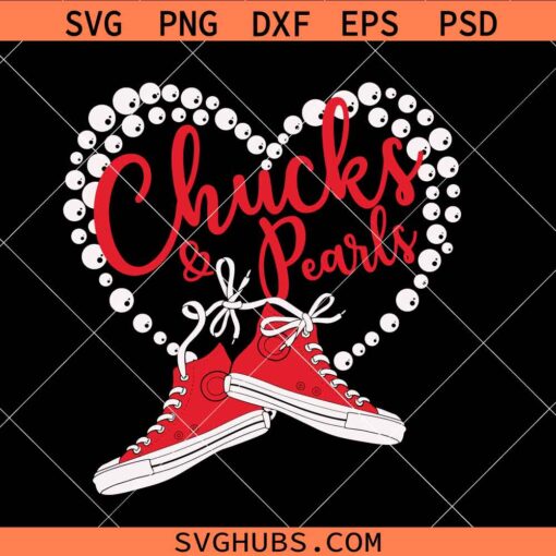 Chucks & Pearls Heart Svg, Chucks and Pearls pink shoes Svg, Kamala Harris SVG, Madam Vice President SVG